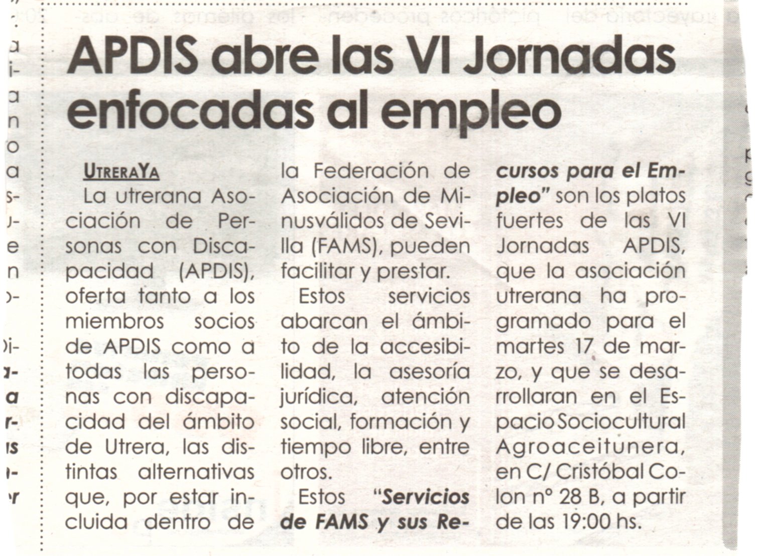 APDIS abre las VI Jornadas enfocadas al empleo  Utrera Ya