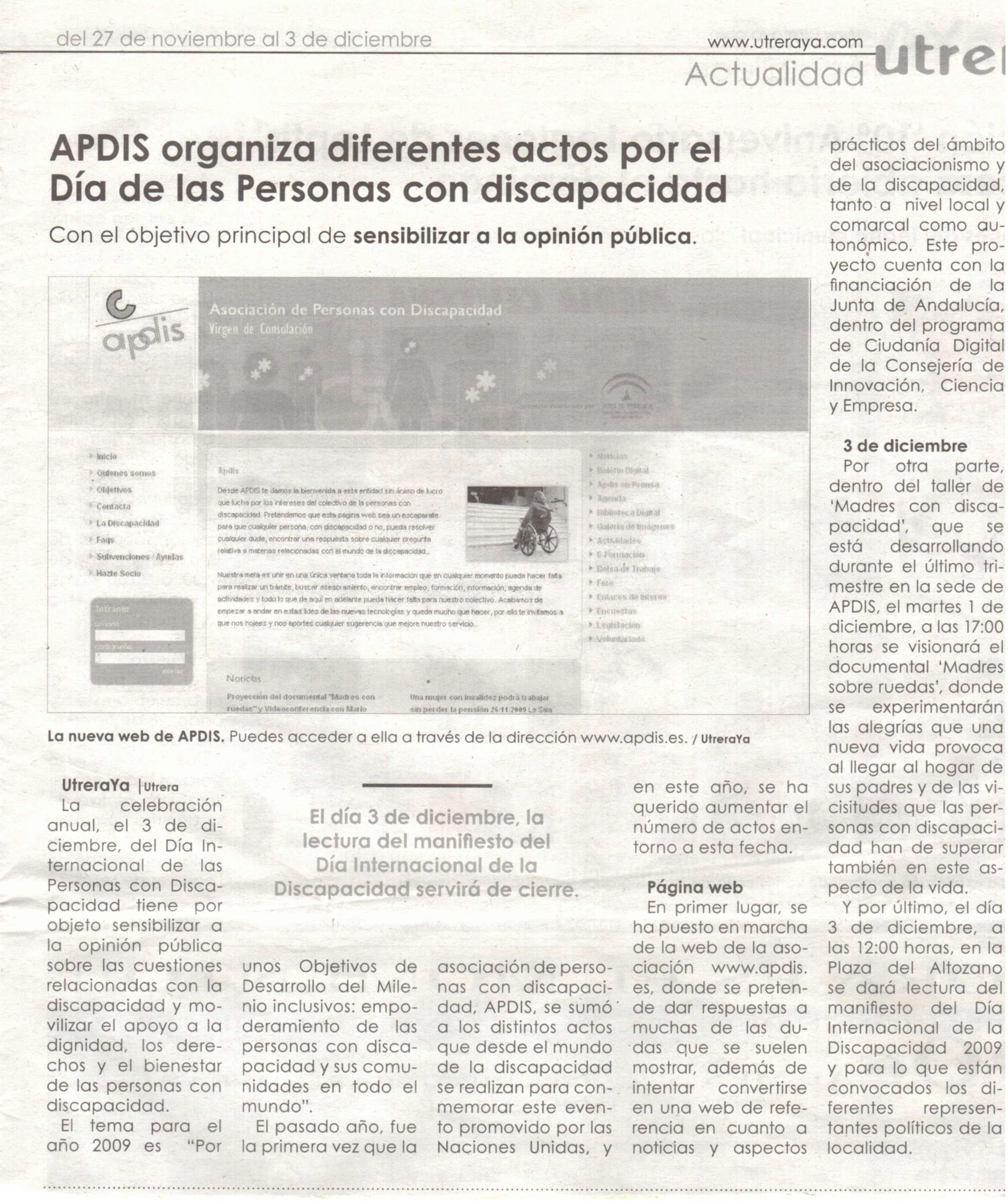 APDIS organiza diferentes actos para el dia de las personas con discapacidad  Utrera Ya