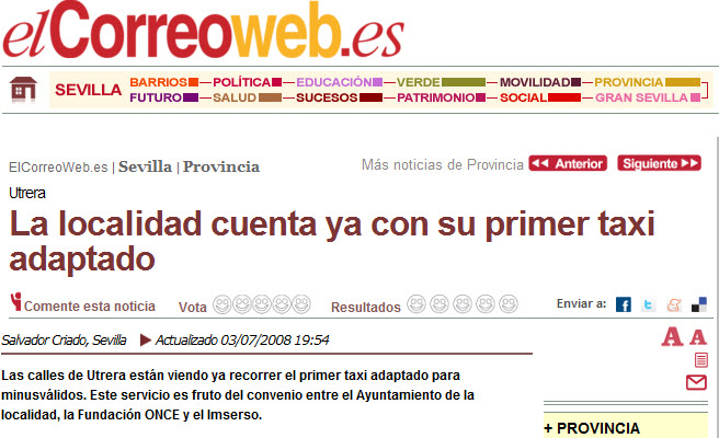 La localidad cuenta ya con su primer taxi adaptado. Correo Andalucia.
